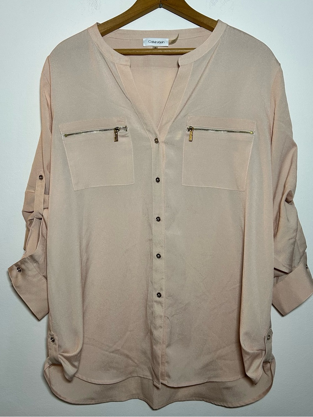Calvin Klein Women's Blouse Size XL Orange Long Sleeve Lightweight Button Up